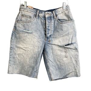 Ksubi Womens Sz 29 Skream Trashed Brooklyn Bermuda Jeans Denim Shorts Mid-Rise